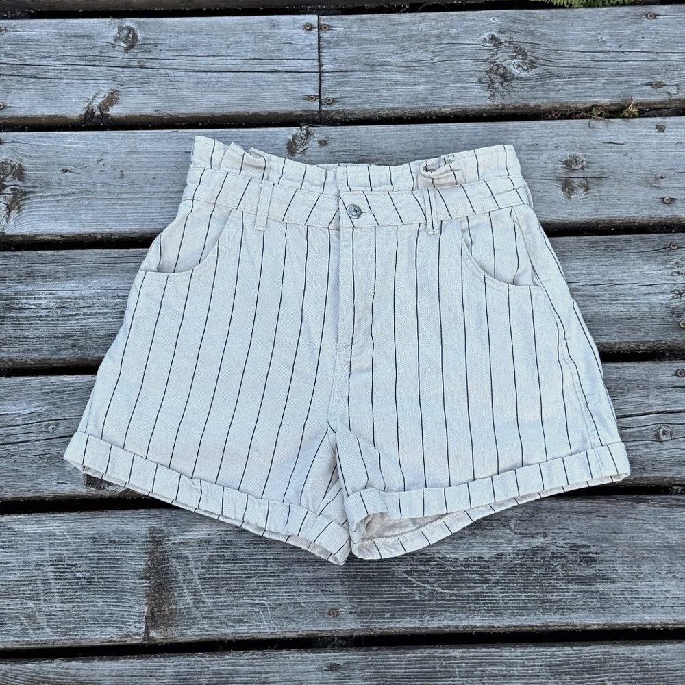 Topshop Pinstripe Cream Denim Shorts
